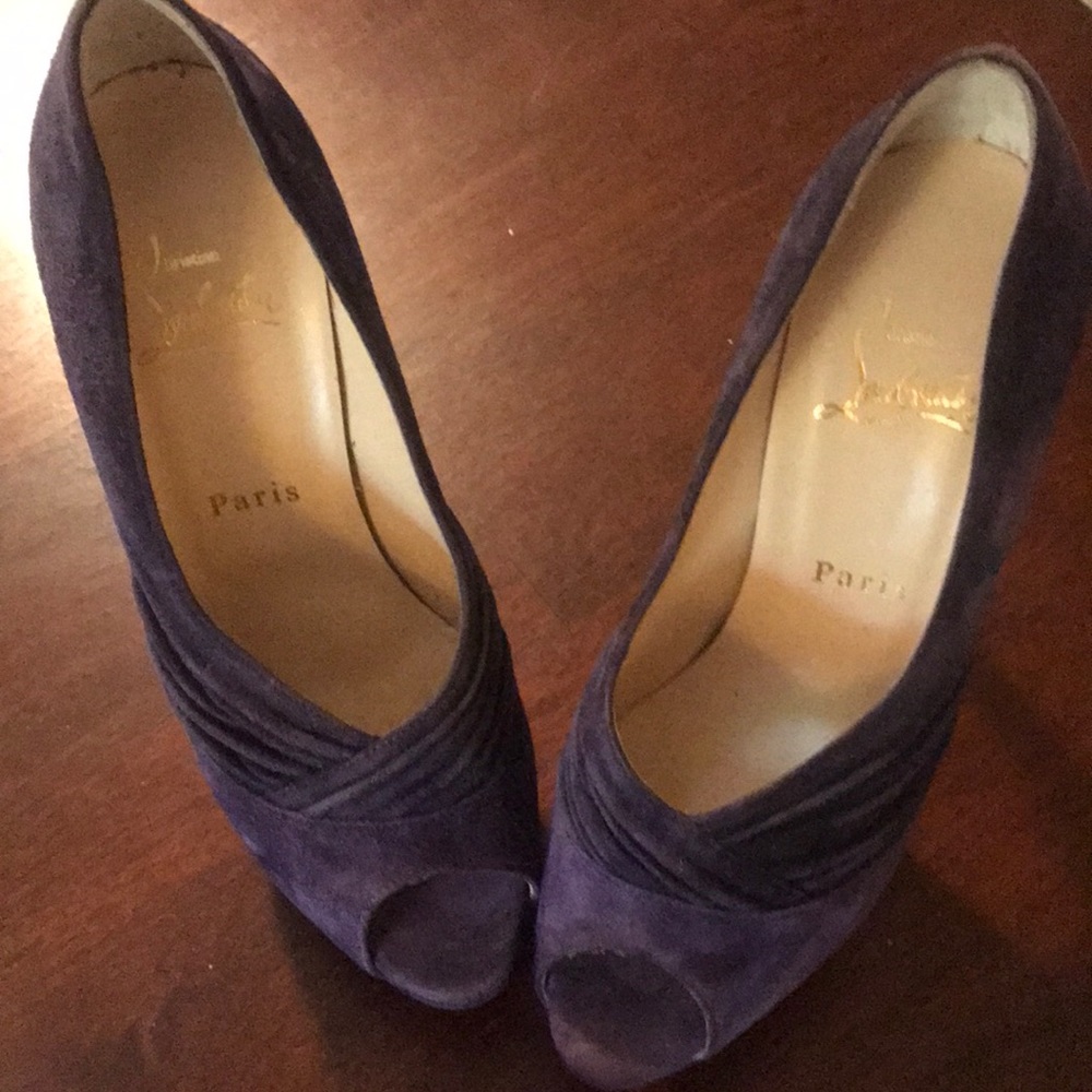 Christian Louboutin purple suede peep toe